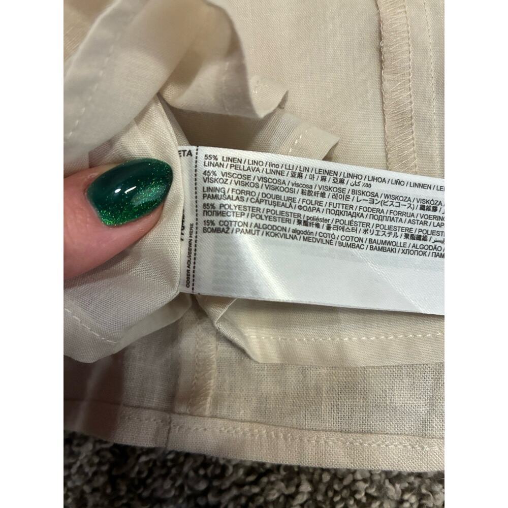 MNG Mango Linen Tie Front Mini Dress NWT Beige Sleeveless Minimalist M Coastal - Picture 5 of 9
